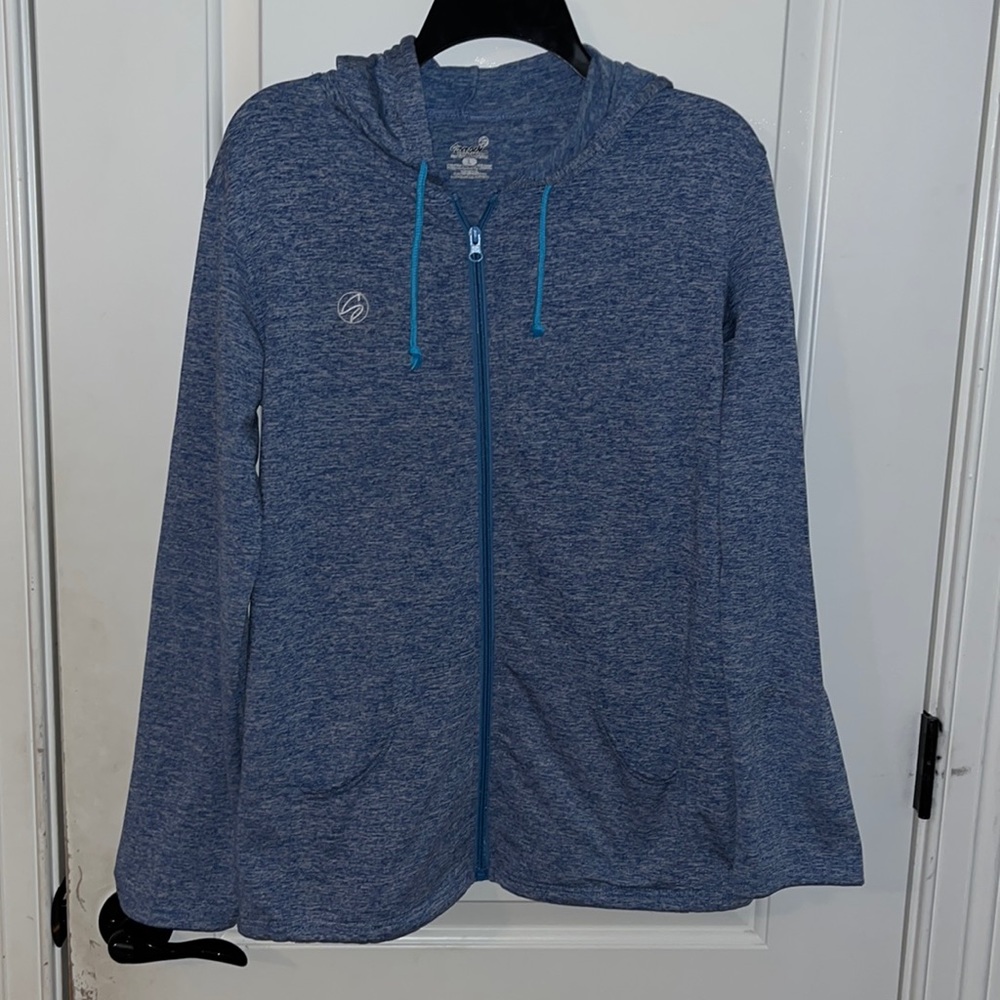 Smack blue white washed, zip up jacket, size large.